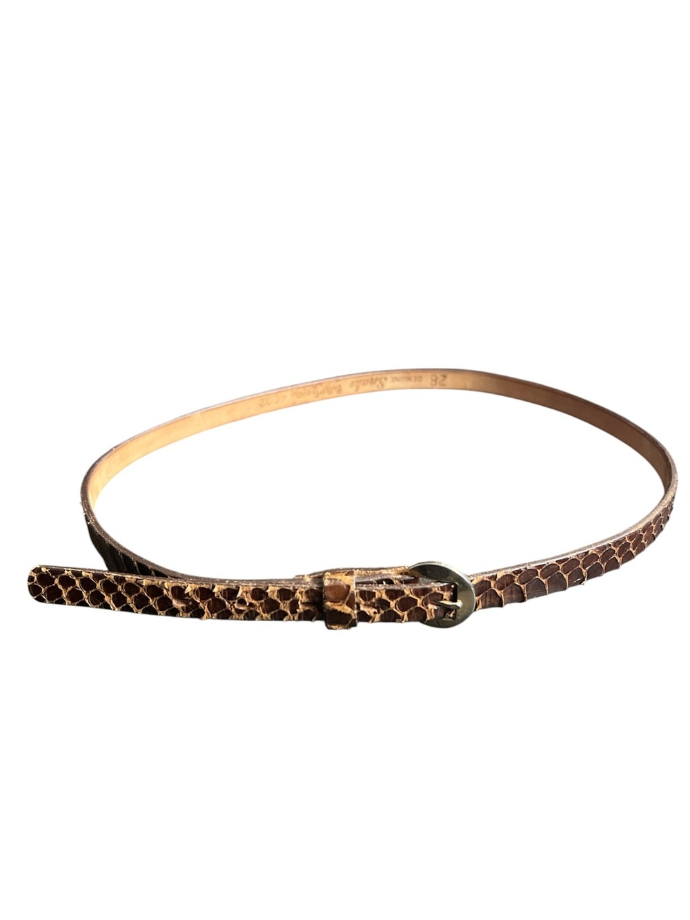 Vintage 1980s Speyer Snakeskin Slim Leather Belt in Brown Size 28